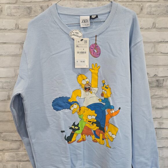 ZARA The Simpsons Women’s Sweatshirt‎ Long Sleeve Sweater Blue Cartoon XL NEW - Picture 1 of 8